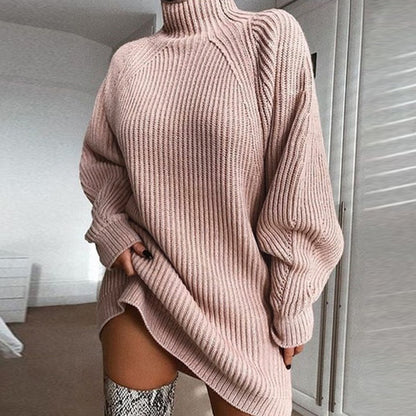 Pull long à col roulé uni, chaud pour l'hiver