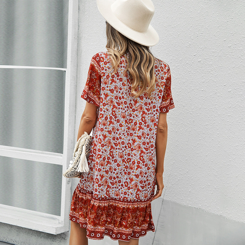 Robe courte imprimée à manches courtes pour femme
