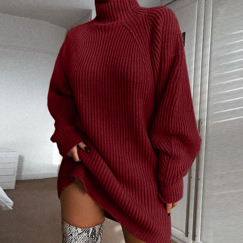 Pull long à col roulé uni, chaud pour l'hiver