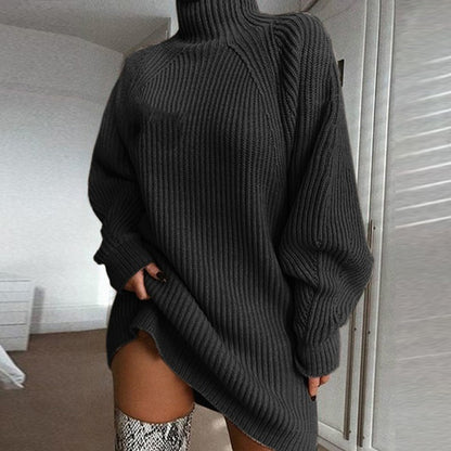 Pull long à col roulé uni, chaud pour l'hiver
