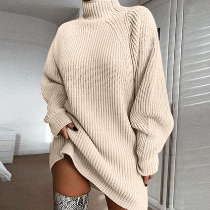 Pull long à col roulé uni, chaud pour l'hiver