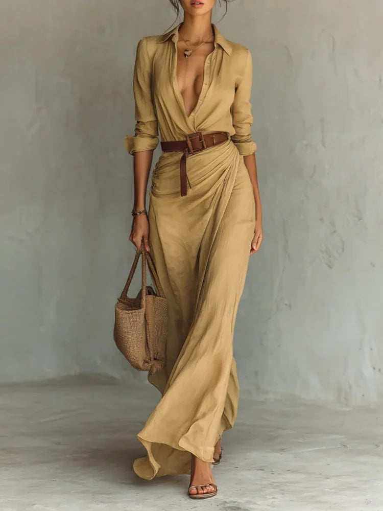 Soléna | Robe longue fluide ceinturée