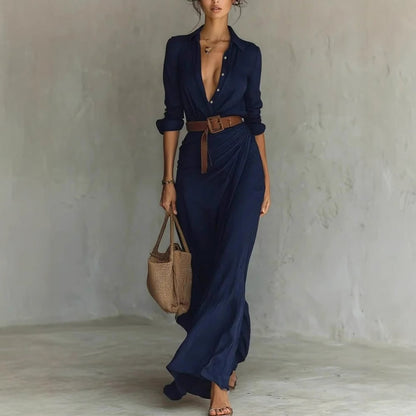 Soléna | Robe longue fluide ceinturée