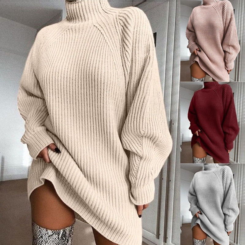Pull long à col roulé uni, chaud pour l'hiver