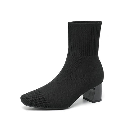 Bottes chaussettes tricotées à talon épais élastique