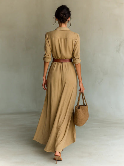 Soléna | Robe longue fluide ceinturée
