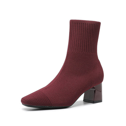 Bottes chaussettes tricotées à talon épais élastique