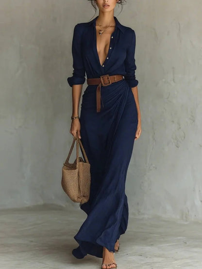 Soléna | Robe longue fluide ceinturée