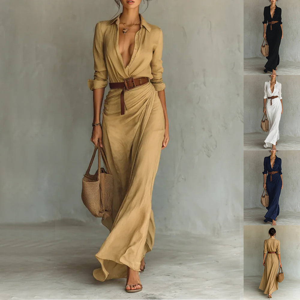 Soléna | Robe longue fluide ceinturée