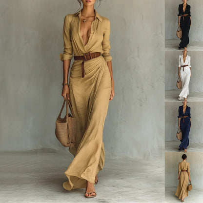 Soléna | Robe longue fluide ceinturée