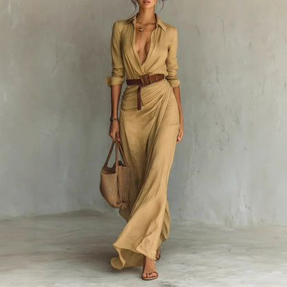 Soléna | Robe longue fluide ceinturée