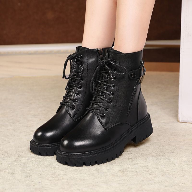 bottes pour femmes, style britannique, épaisses, doublées en polaire