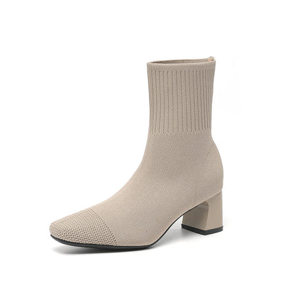 Bottes chaussettes tricotées à talon épais élastique