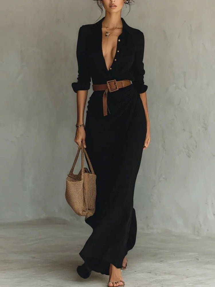 Soléna | Robe longue fluide ceinturée