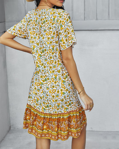 Robe courte imprimée à manches courtes pour femme