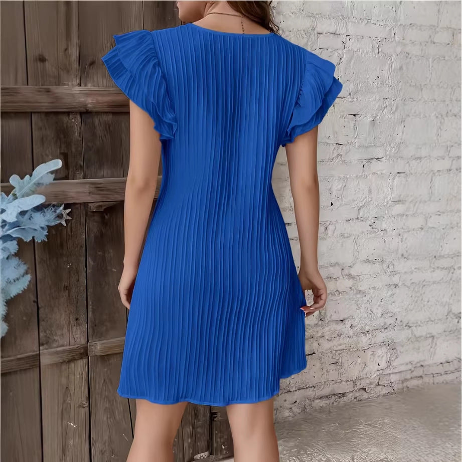 Robe Plissée Femme à Manches Volantées – Élégance &amp; Féminité