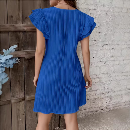 Robe Plissée Femme à Manches Volantées – Élégance &amp; Féminité