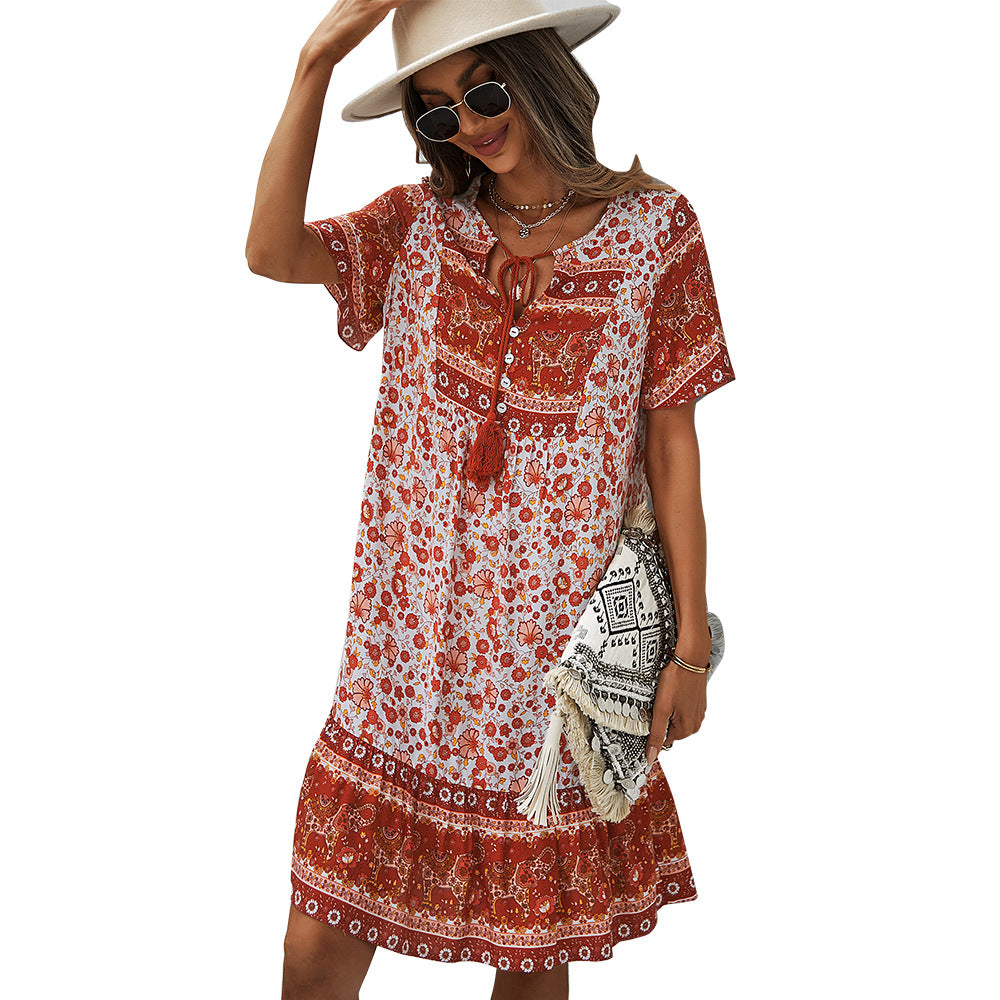 Robe courte imprimée à manches courtes pour femme