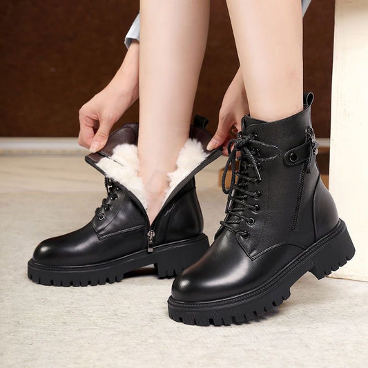 bottes pour femmes, style britannique, épaisses, doublées en polaire