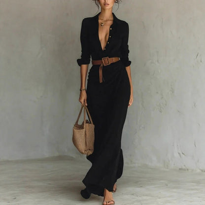 Soléna | Robe longue fluide ceinturée