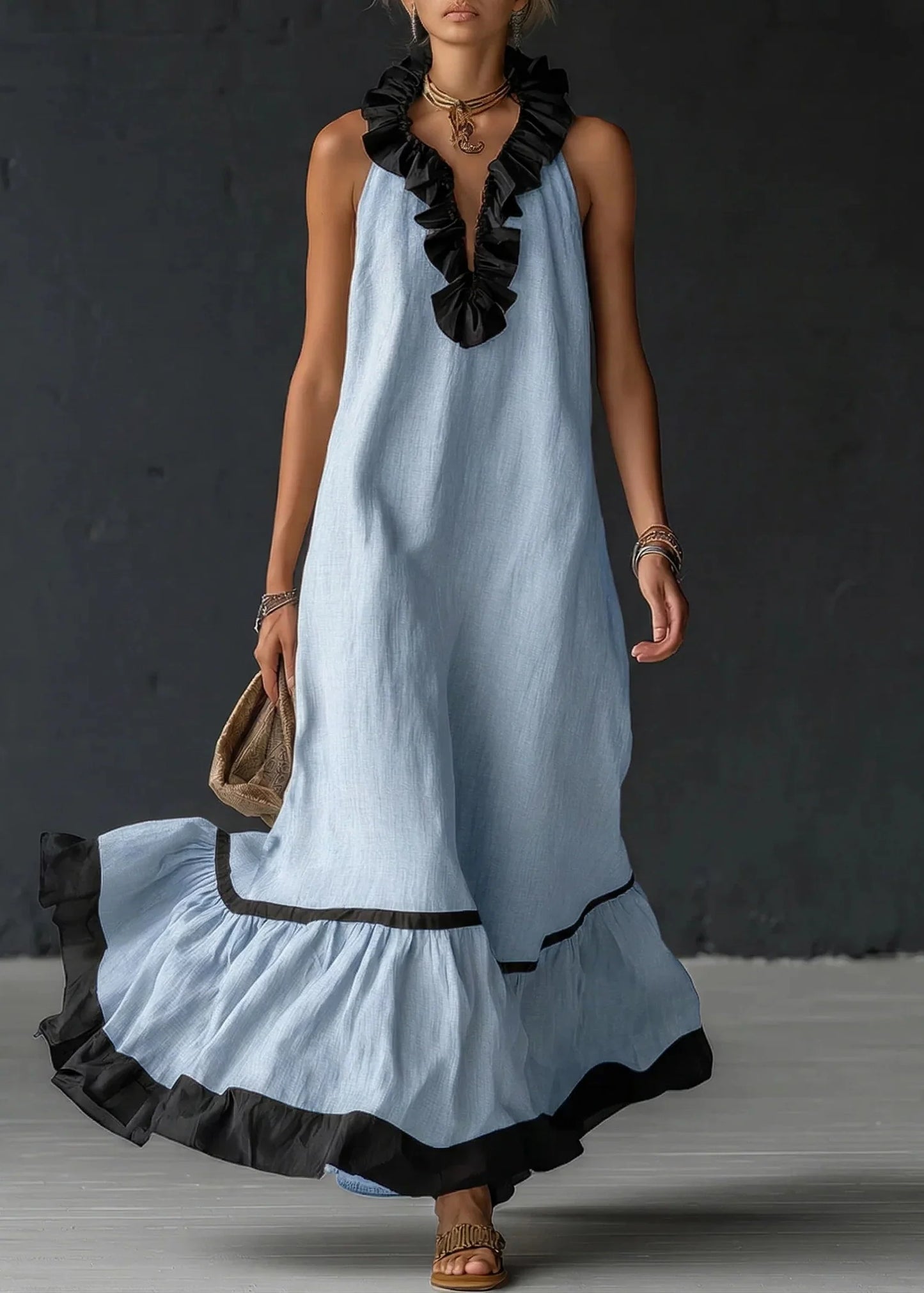 Séréna | Robe Longue Fluide à Volants Chic