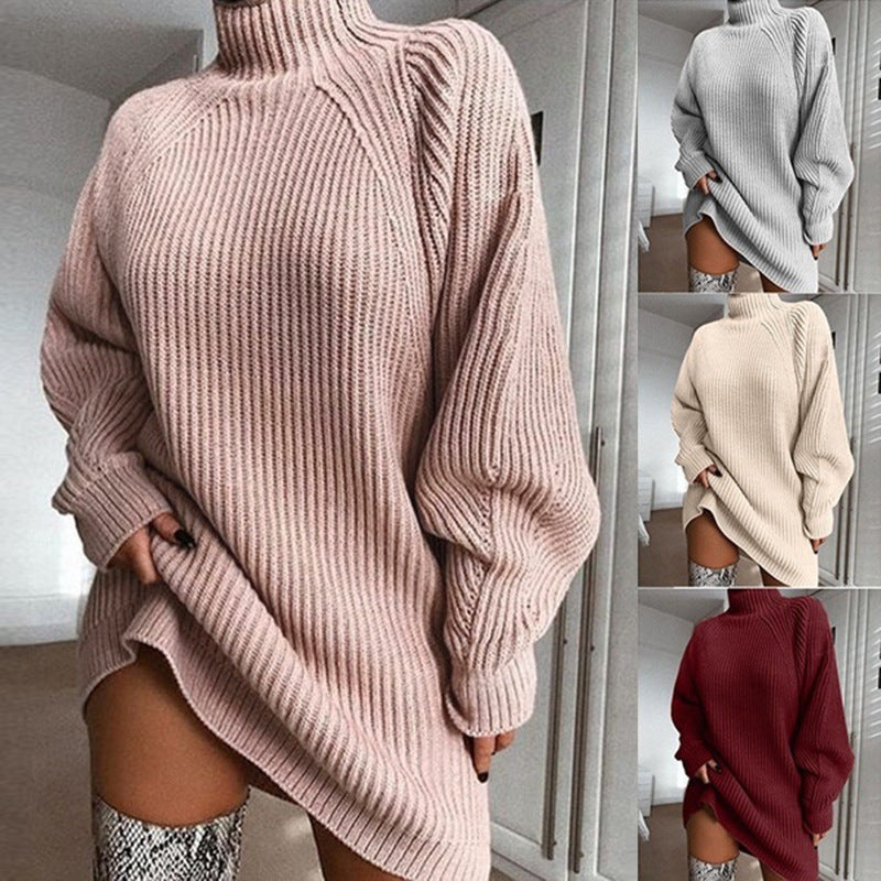 Pull long à col roulé uni, chaud pour l'hiver